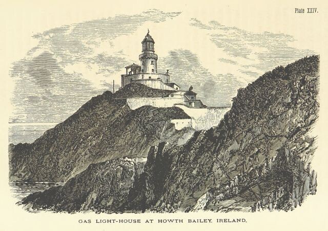 Zeichnung eines alten Leuchtturmes in Howth, Irland. 